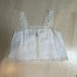 J. Crew White Lace-Trim Linen Crop Tank